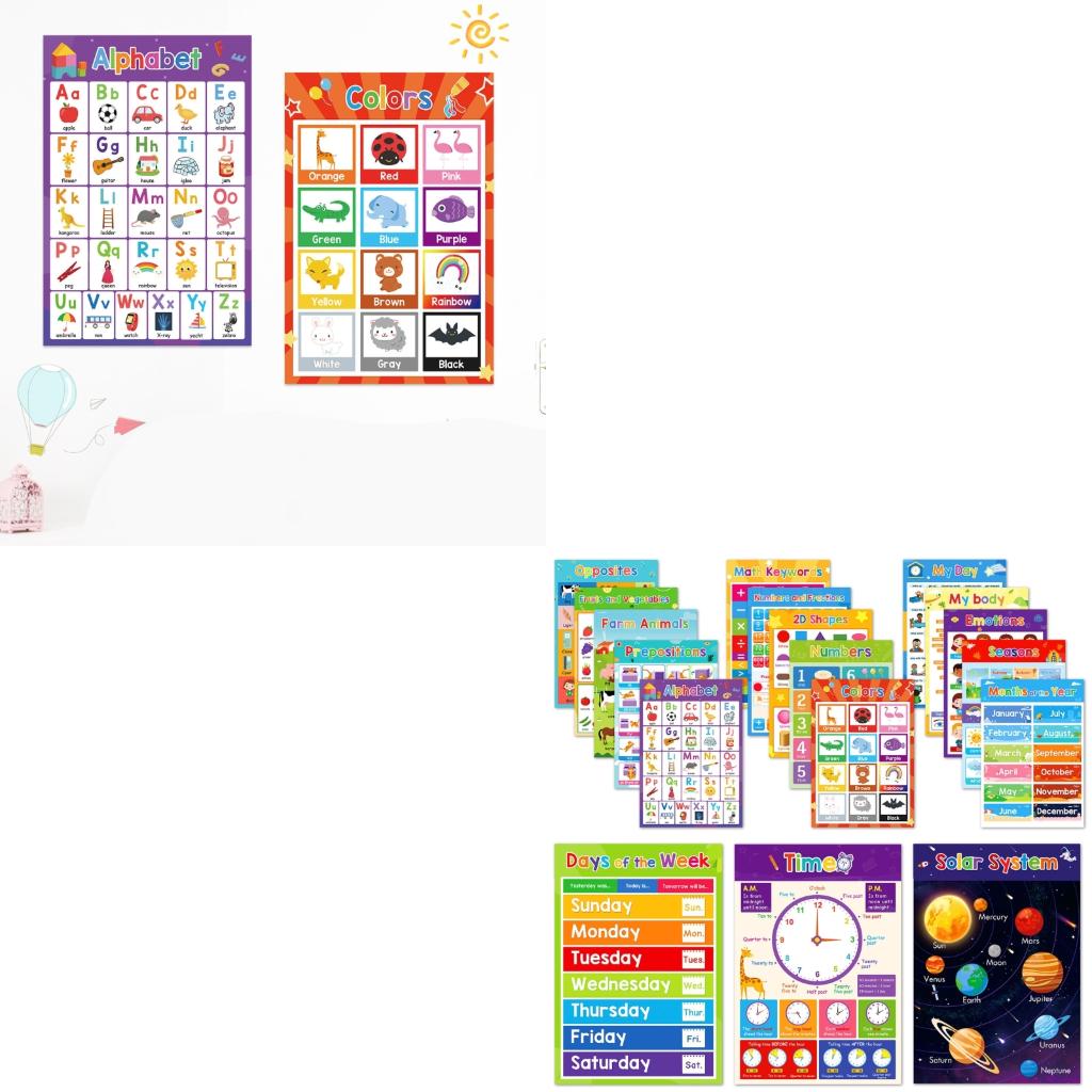 Kids Education Charts - Kids Learning Posters Educational Letter Numbers