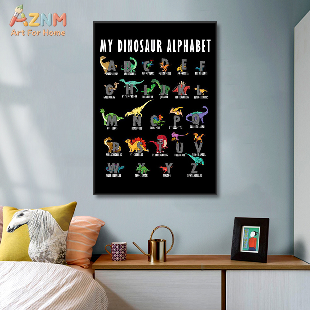Kids Education Background - AZNM Dinosaur Alphabet Canvas Wall Art