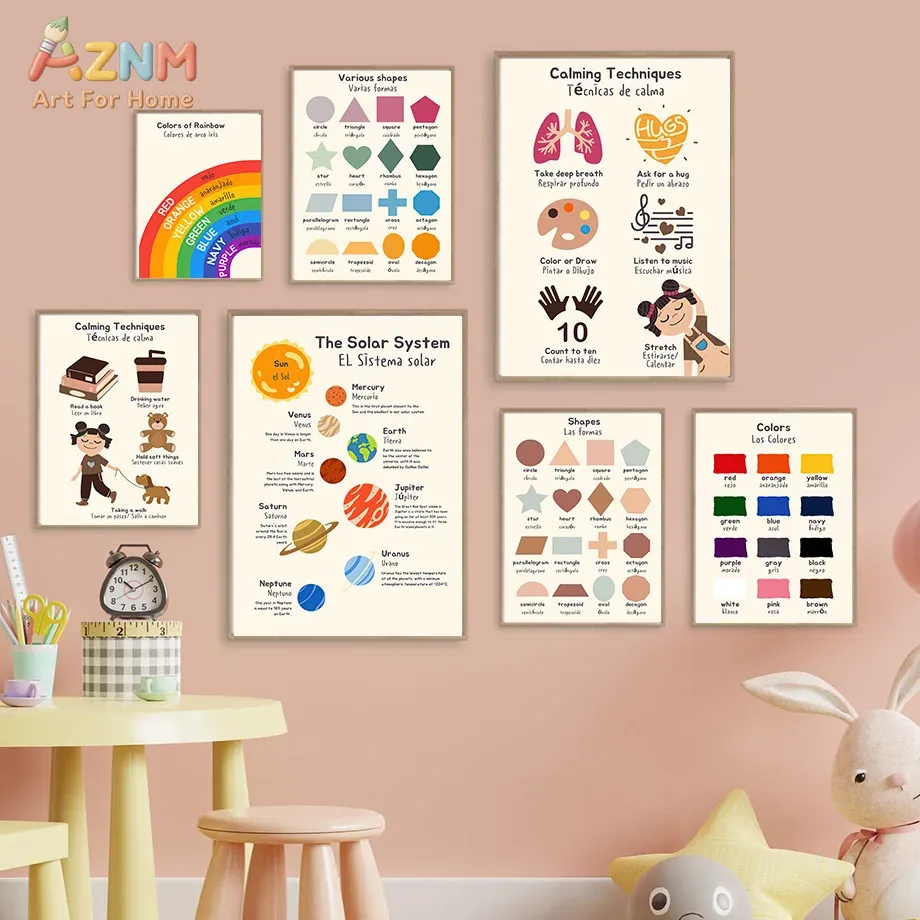 Kids Education Charts - AZNM Bilingual Spanish English Kids Educational