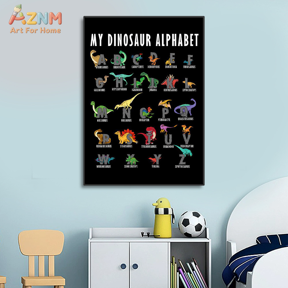 AZNM Dinosaur Alphabet Canvas  - Kids Education Background ulasan dan harga