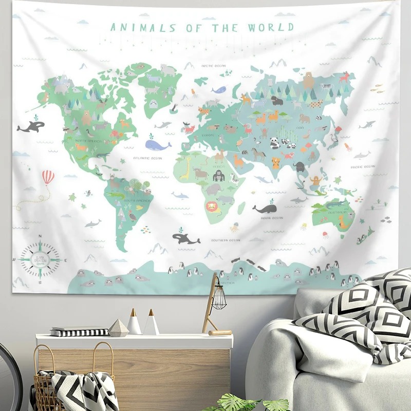 Cartoon World Map Animal Tapes - Kids Education Background ulasan dan harga