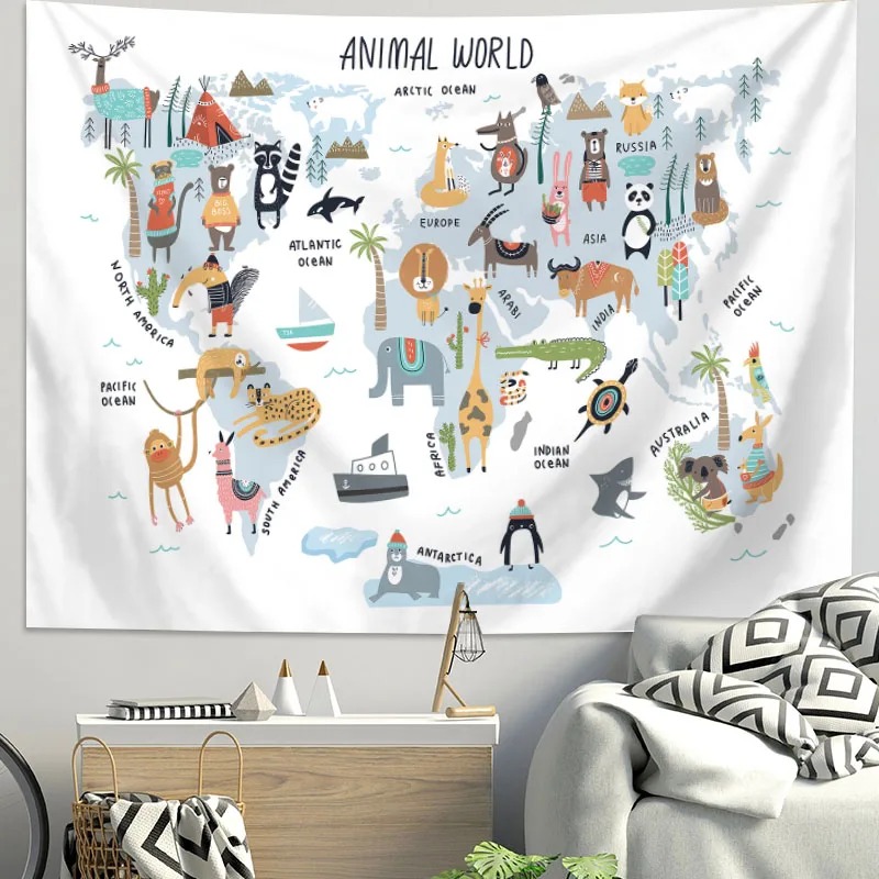 Cartoon World Map Animal Tapes - Kids Education Background ulasan dan harga